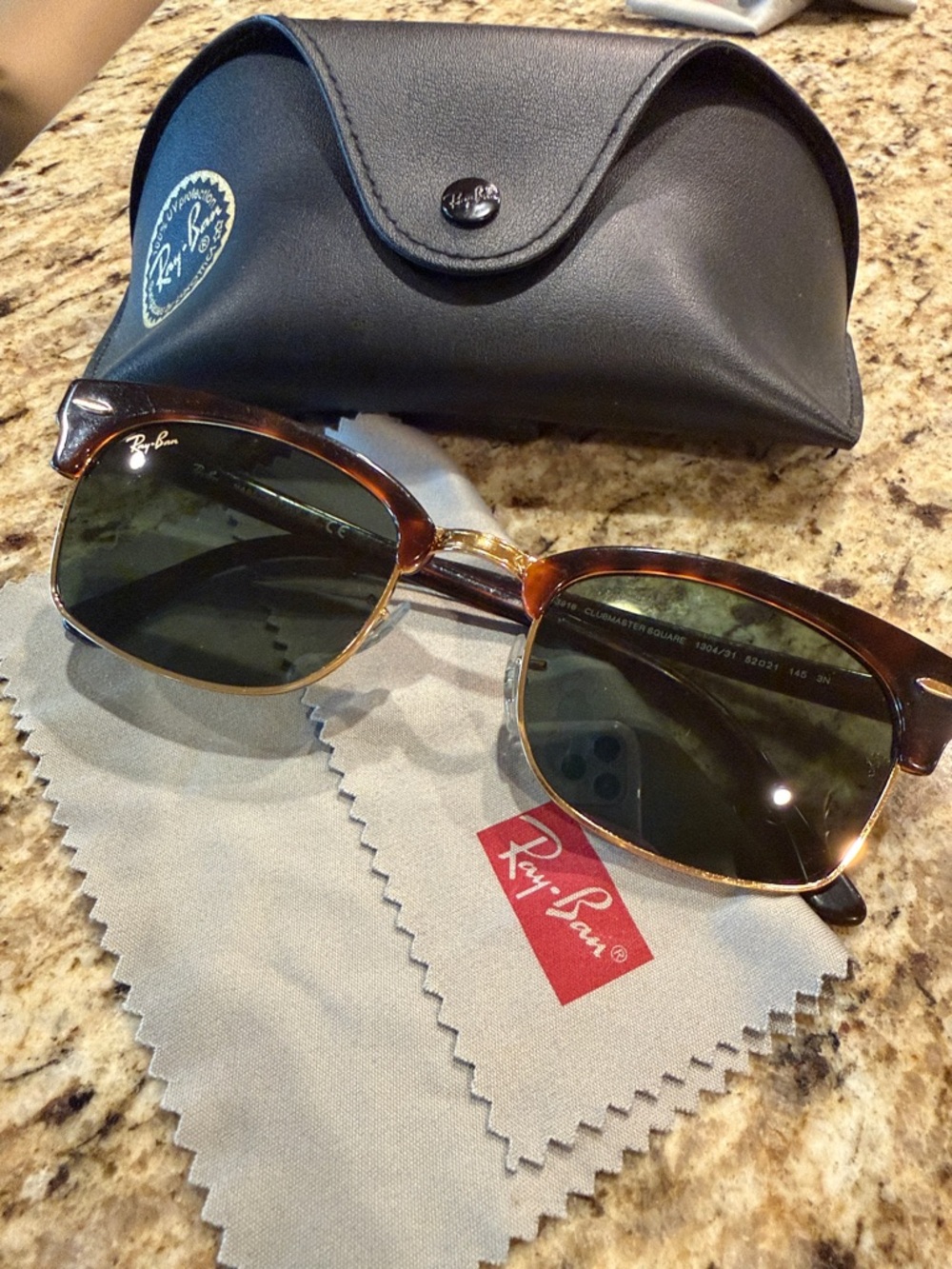 Ray-Ban Brown Tortoiseshell Frame Sunglasses with Green Lenses